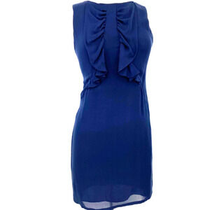 Graham & Spencer Dress Womans Medium Blue Silk Ruffle Sleeveless Lined Fitted